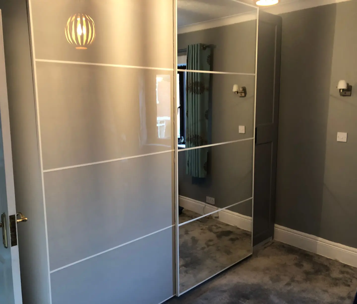 IKEA PAX Wardrobe with Grey Mirror Sliding Doors